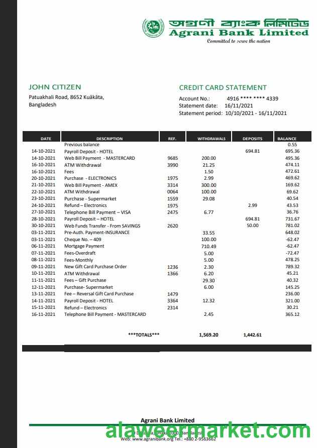 Bangladesh Agrani Bank statement
